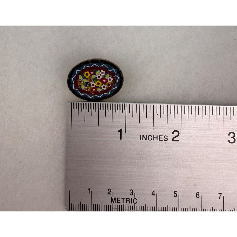 Vintage Italian Mosaic Floral Pin Oval Gold Tone Multicolor Brooch 1.5 Inches - Picture 3 of 3